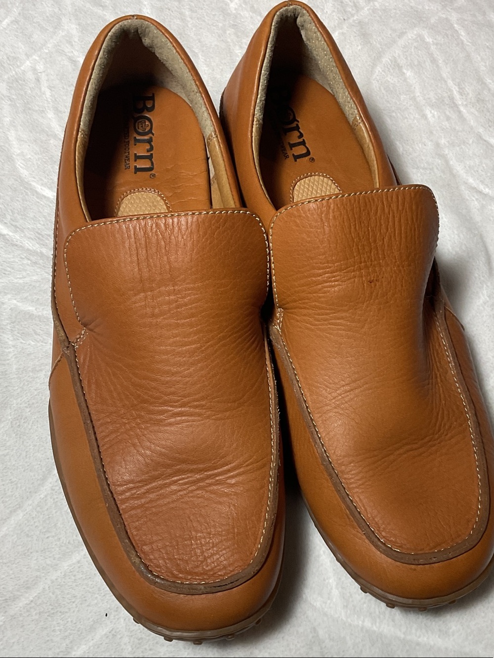 Born Men's Slip-On Loafers in Cognac Brown soft leather